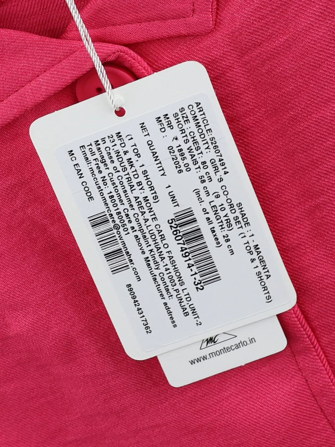 Girls Magenta Solid Round Neck Half Sleeve Cords Set - Image 6