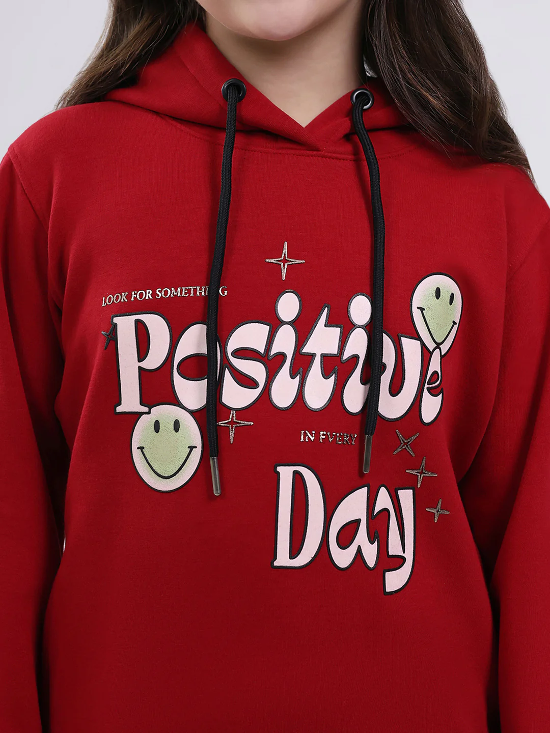 Girls Maroon Printed Hooded Full Sleeve Sweatshirt - Image 6