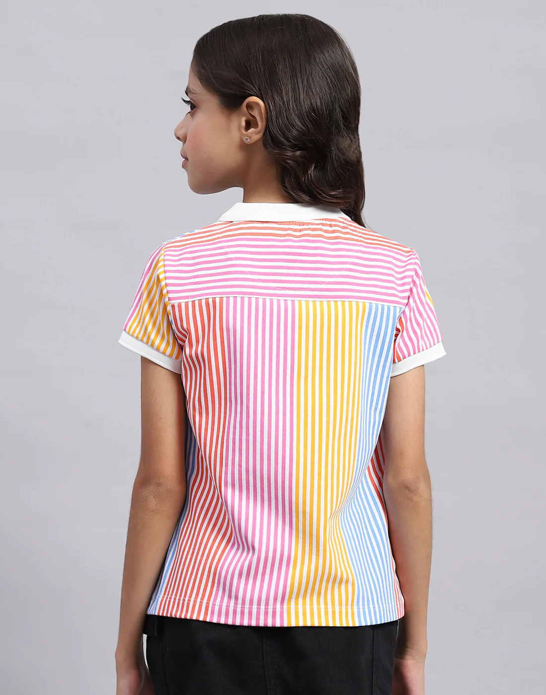 Girls Multi Color Printed Polo Collar Half Sleeve T-Shirt - Image 5