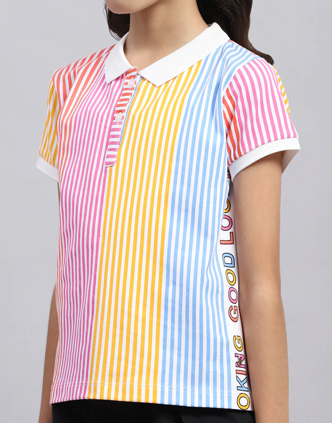 Girls Multi Color Printed Polo Collar Half Sleeve T-Shirt - Image 7
