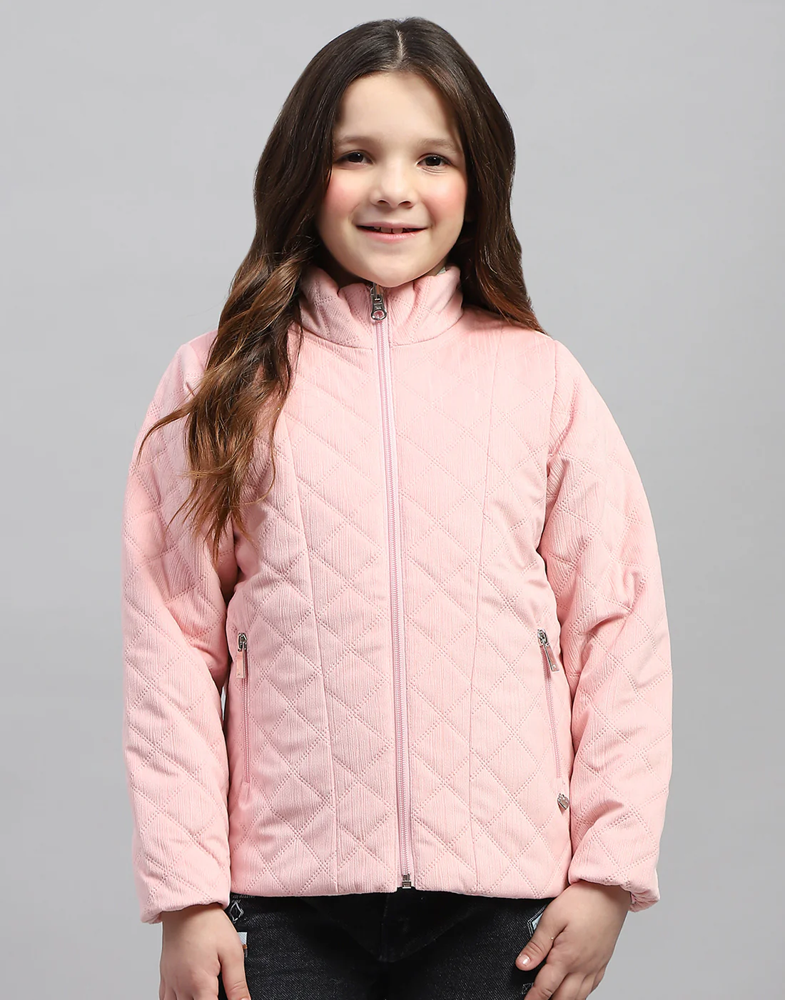 Girls Multicolor Solid Mock Neck Full Sleeve Jacket - Image 2