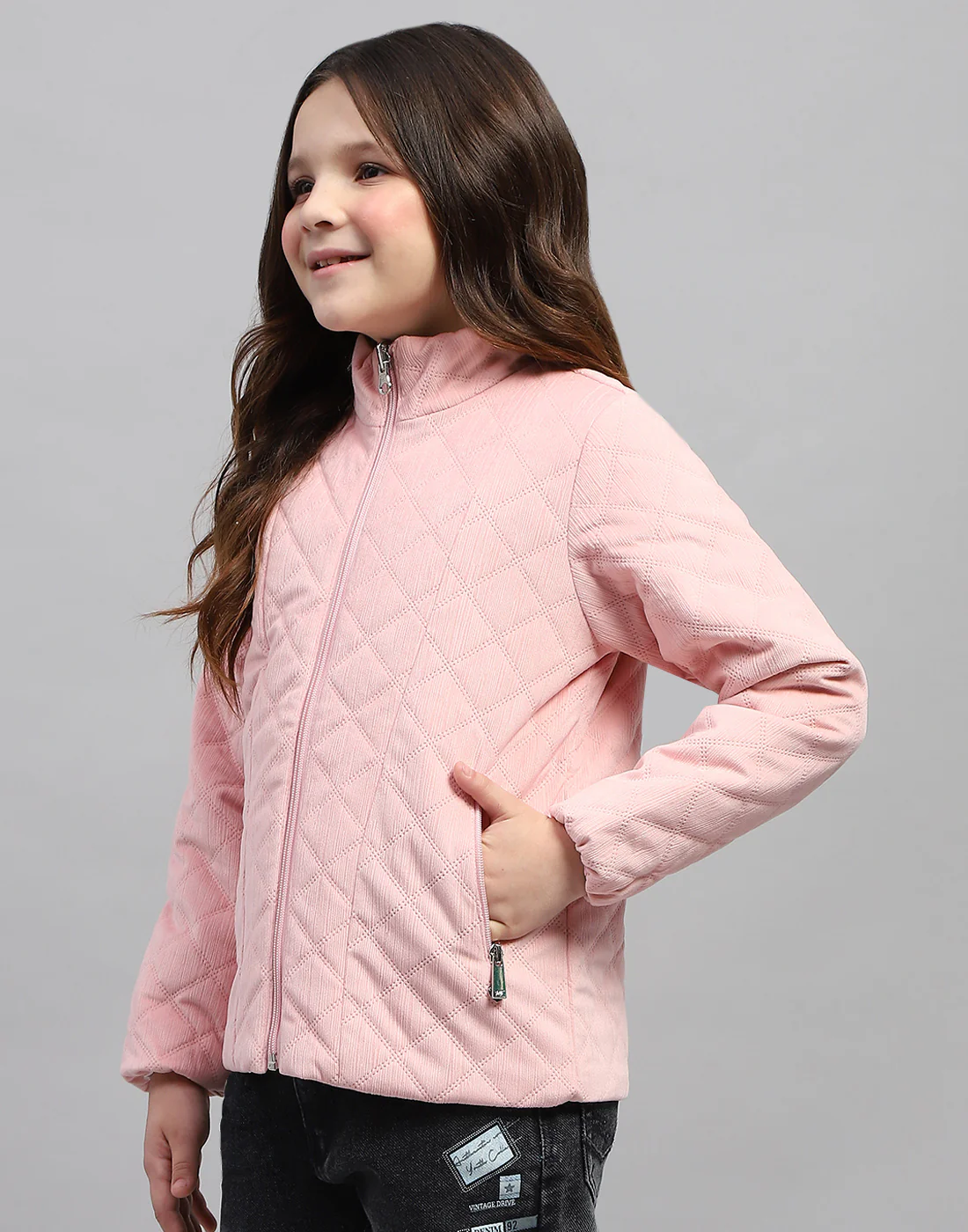 Girls Multicolor Solid Mock Neck Full Sleeve Jacket - Image 3