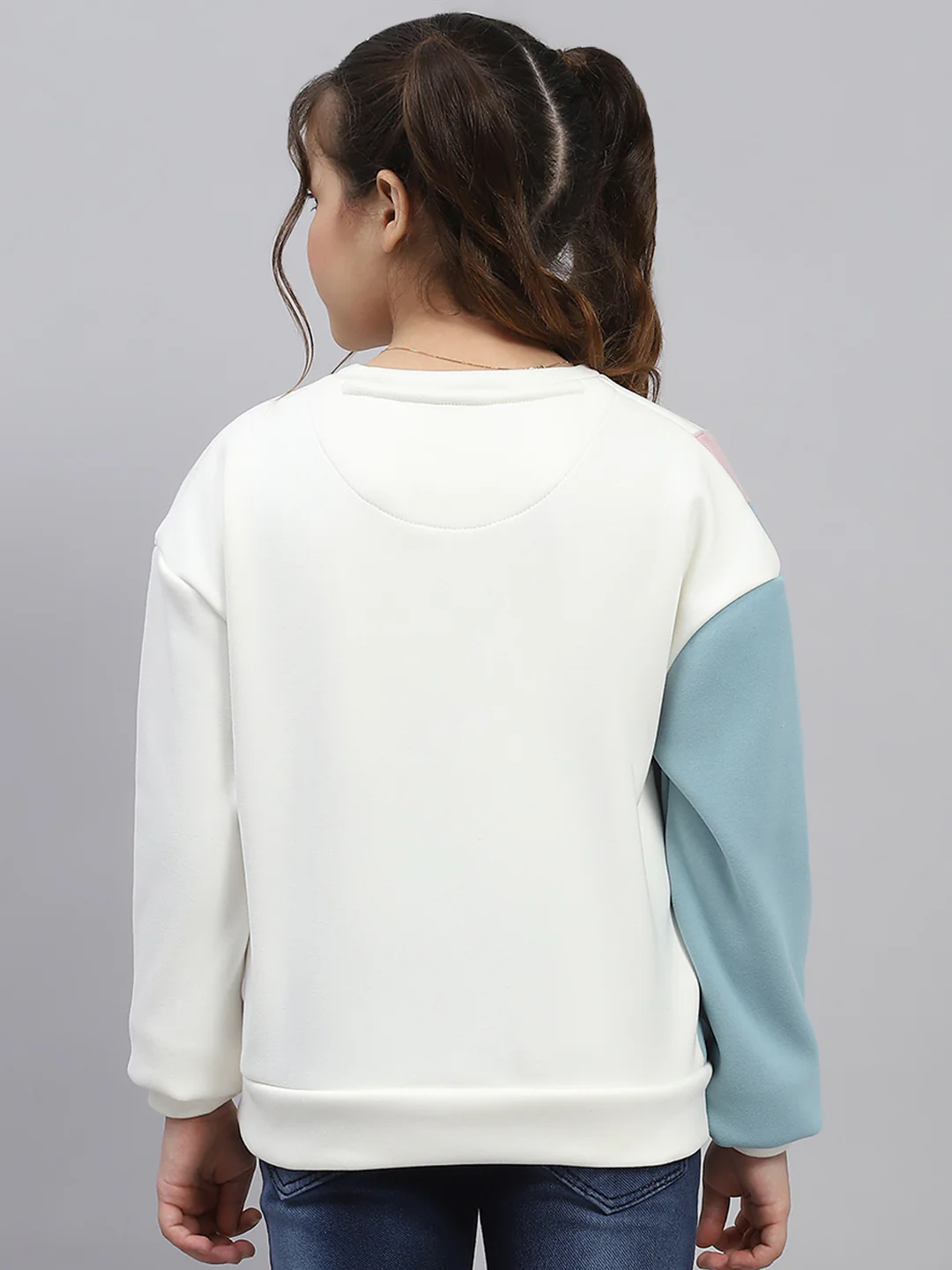 Girls Multicolor Solid Round Neck Full Sleeve Sweatshirt - Image 5