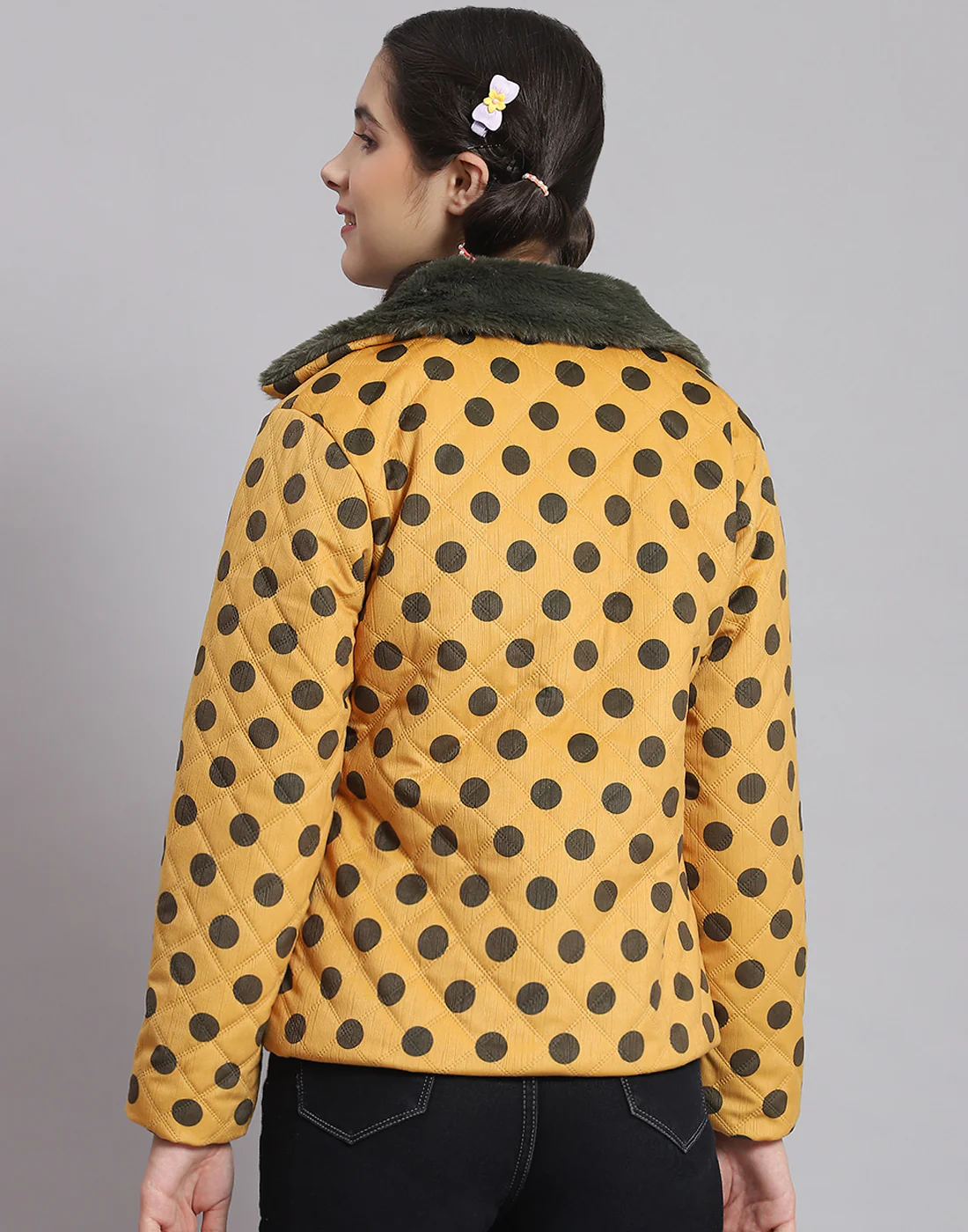 Girls Mustard Polka Dots Lapel Collar Full Sleeve Girls Jacket - Image 5