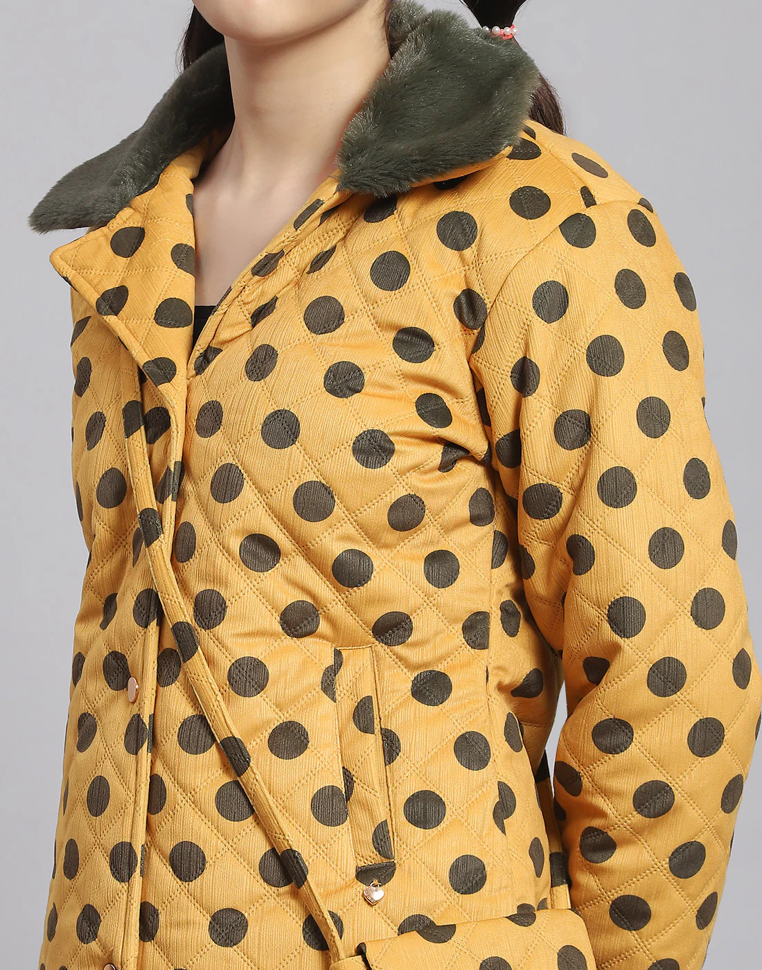 Girls Mustard Polka Dots Lapel Collar Full Sleeve Girls Jacket - Image 6