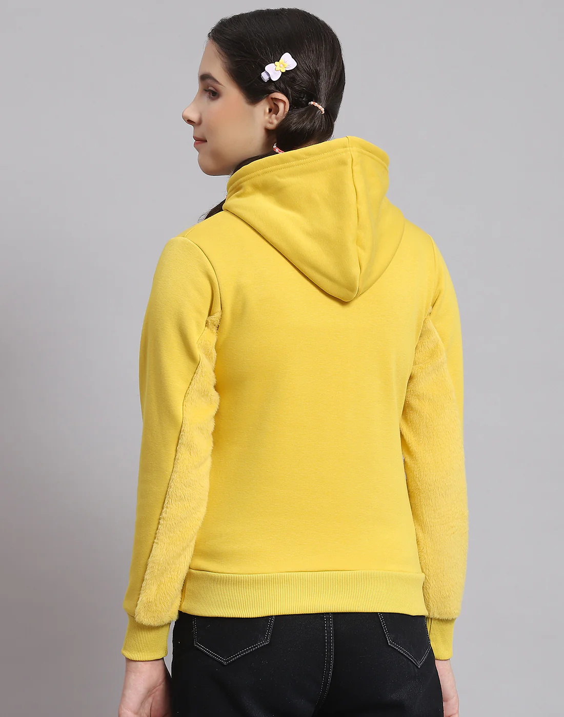 Girls Mustard Printed Hooded Full Sleeve Sweatshirt - Image 6