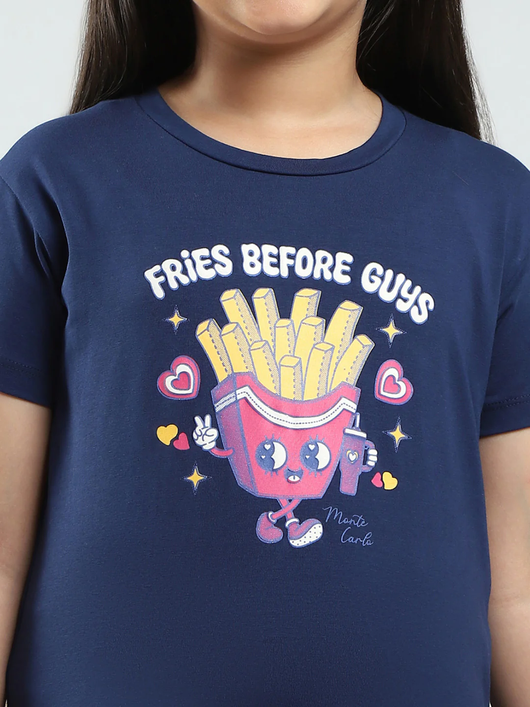 Girls Navy Blue & Pink Printed Round Neck Half Sleeve Top 2Pc Set - Image 10