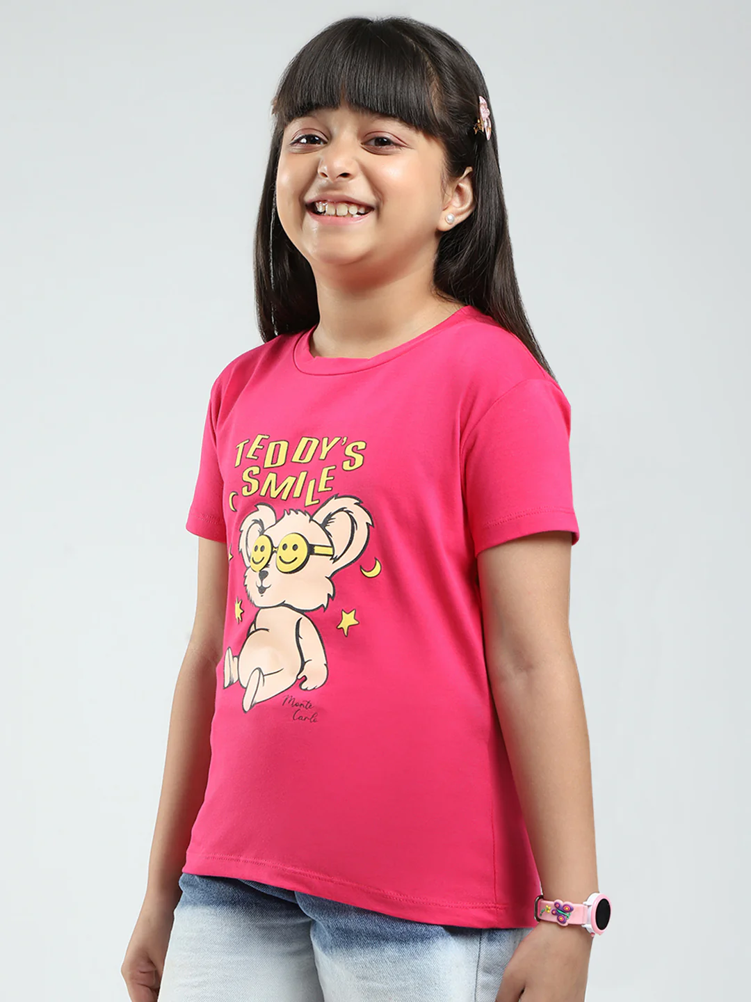 Girls Navy Blue & Pink Printed Round Neck Half Sleeve Top 2Pc Set - Image 8