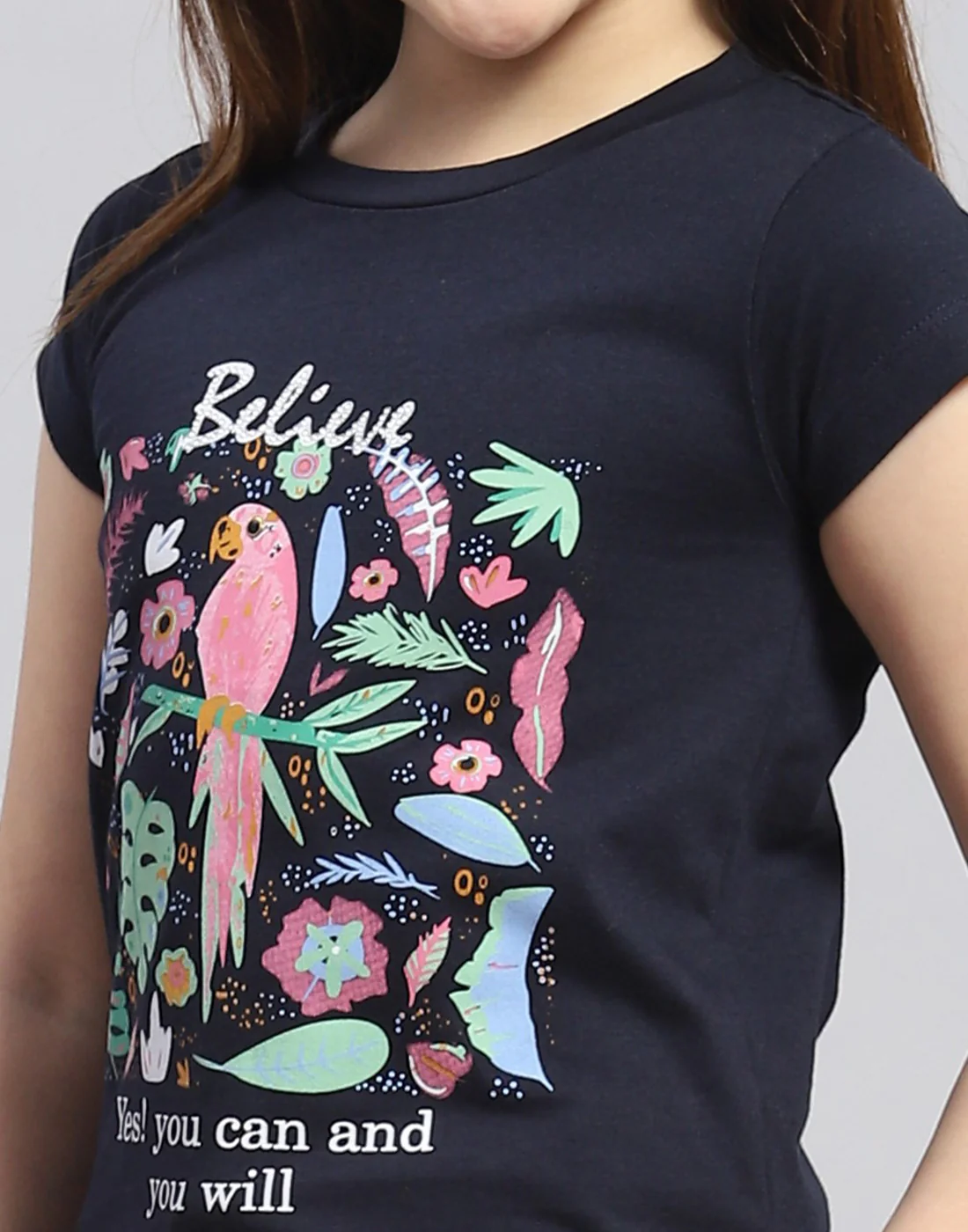 Girls Navy Blue Printed Round Neck Half Sleeve Lower Set - Image 7