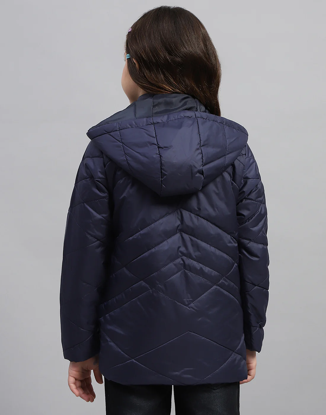 Girls Navy Blue Solid Hooded Full Sleeve Jacket - Image 5