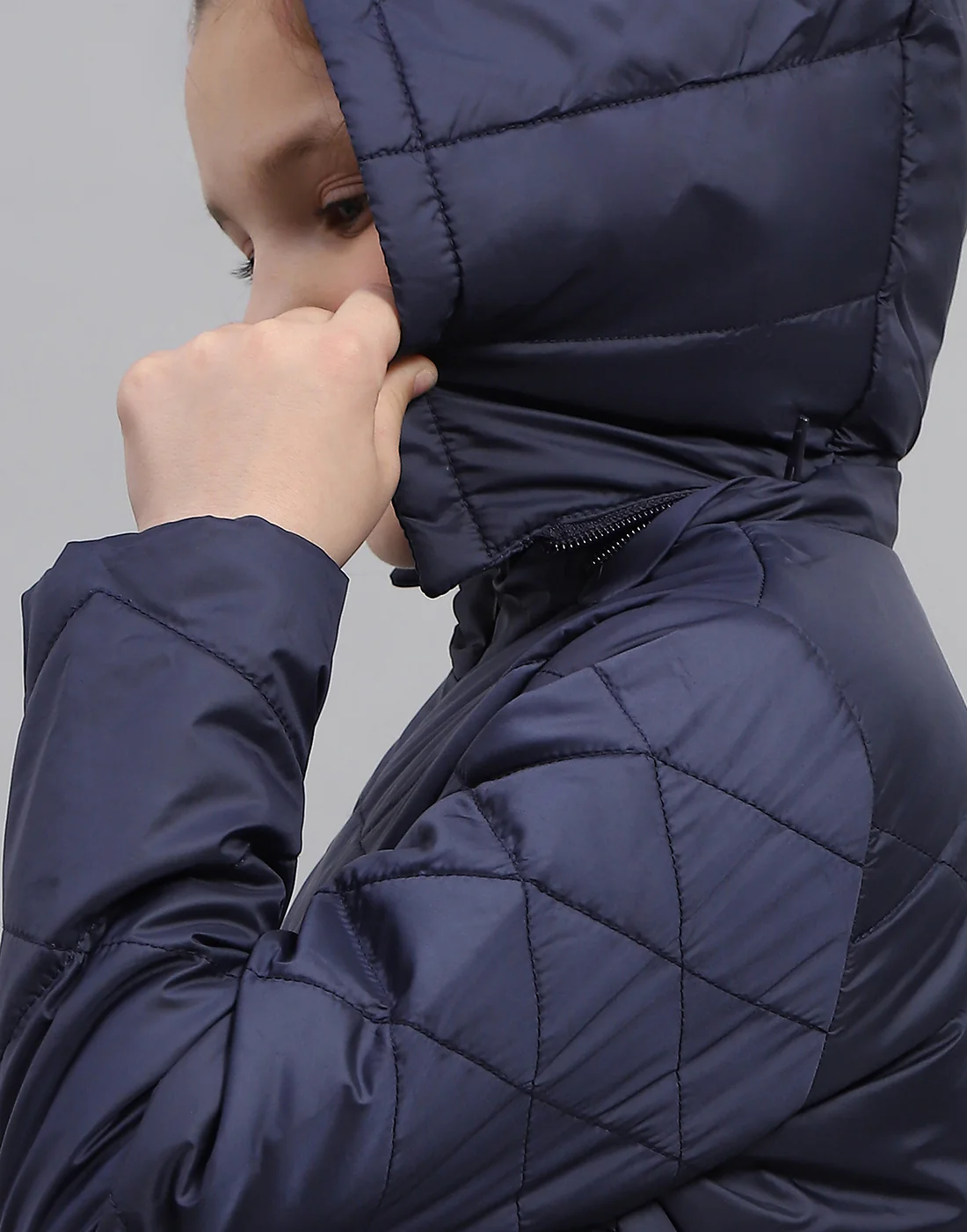 Girls Navy Blue Solid Hooded Full Sleeve Jacket - Image 9