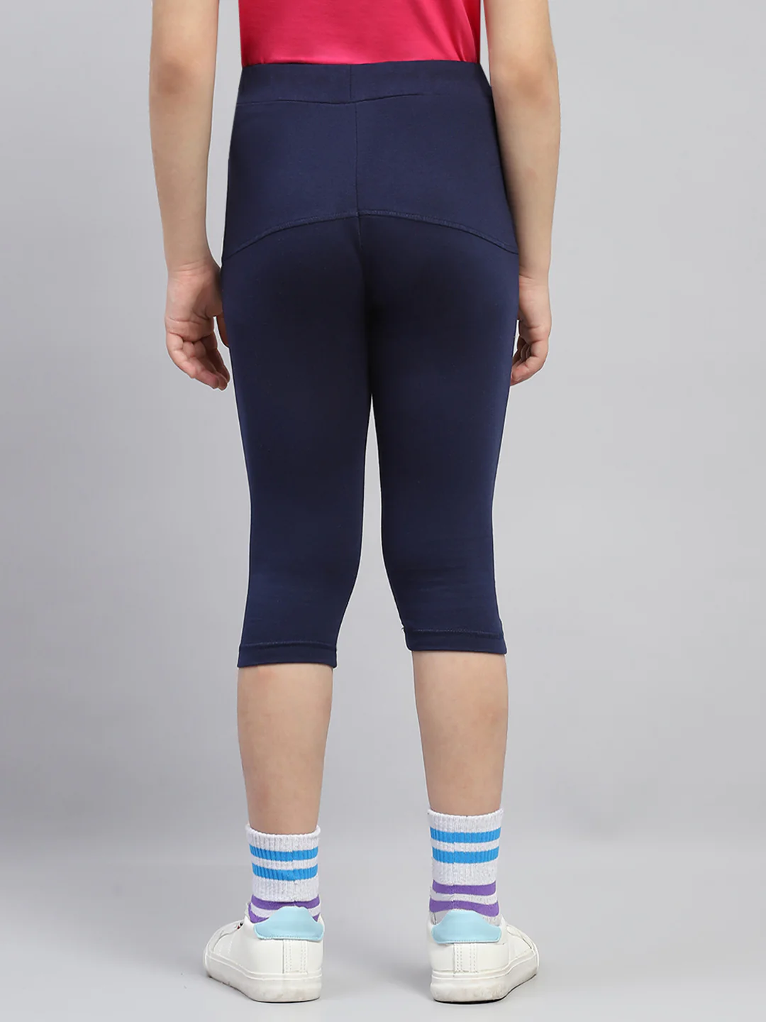 Girls Navy Blue Solid Regular Fit Capri - Image 5