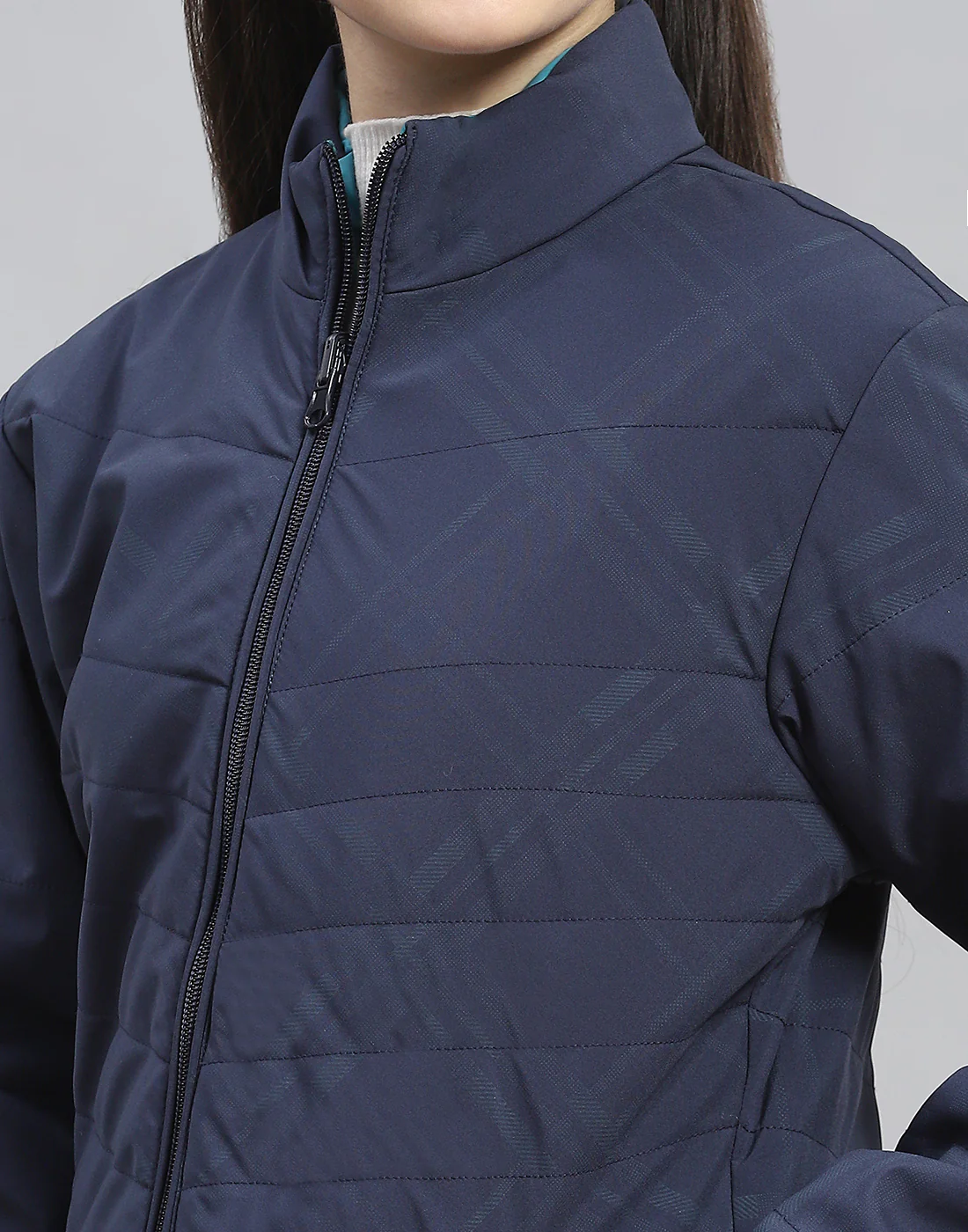 Girls Navy Blue Solid Stand Collar Full Sleeve Reversible Jacket - Image 8