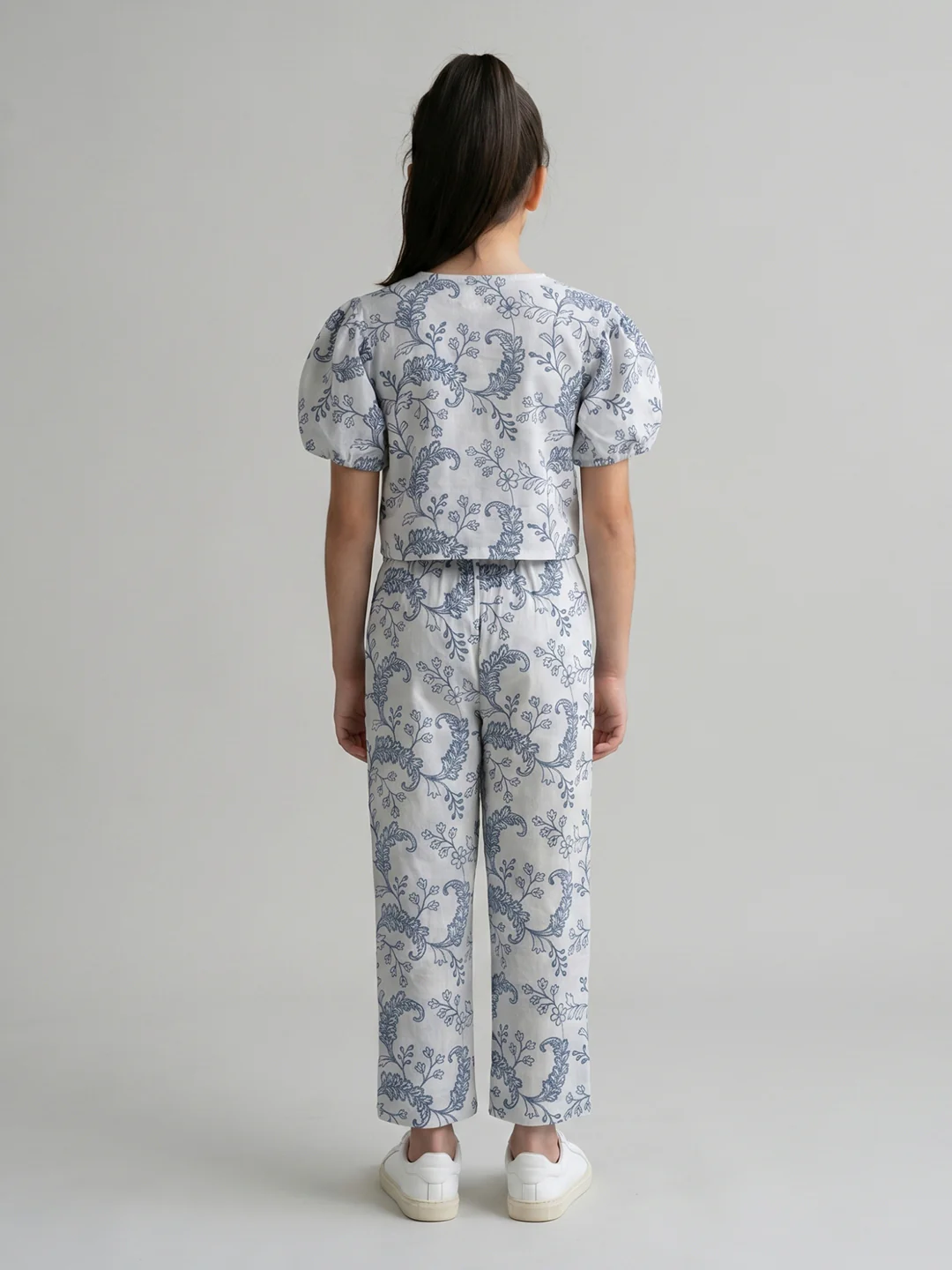 Girls Off White Embroidered Round Neck Half Sleeve Cords Set - Image 4