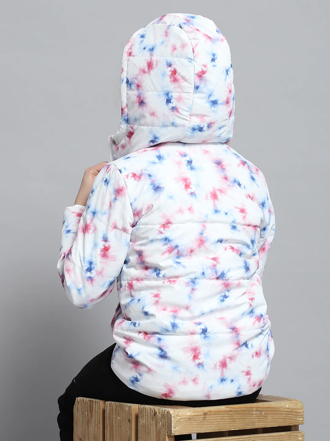 Girls Off White Printed Hooded Full Sleeve Jacket - Image 6