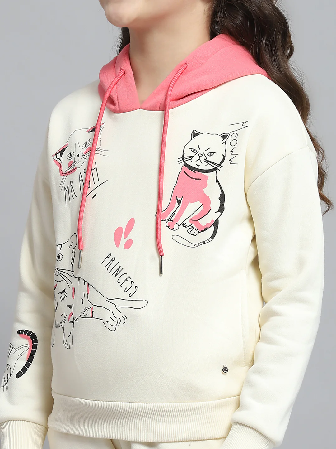 Girls Off White Printed Hooded Full Sleeve Tracksuit - Image 7