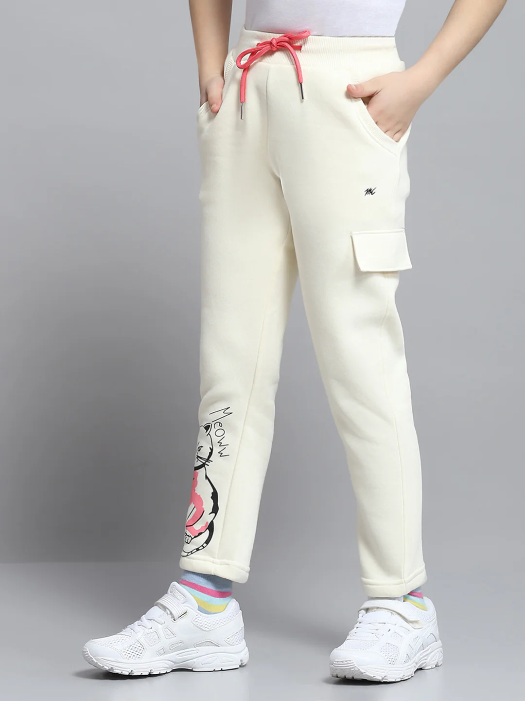 Girls Off White Printed Hooded Full Sleeve Tracksuit - Image 8