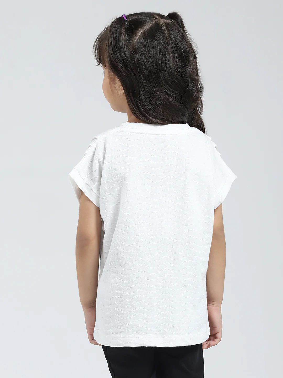Girls Off White Printed Round Neck Half Sleeve Top - Image 5