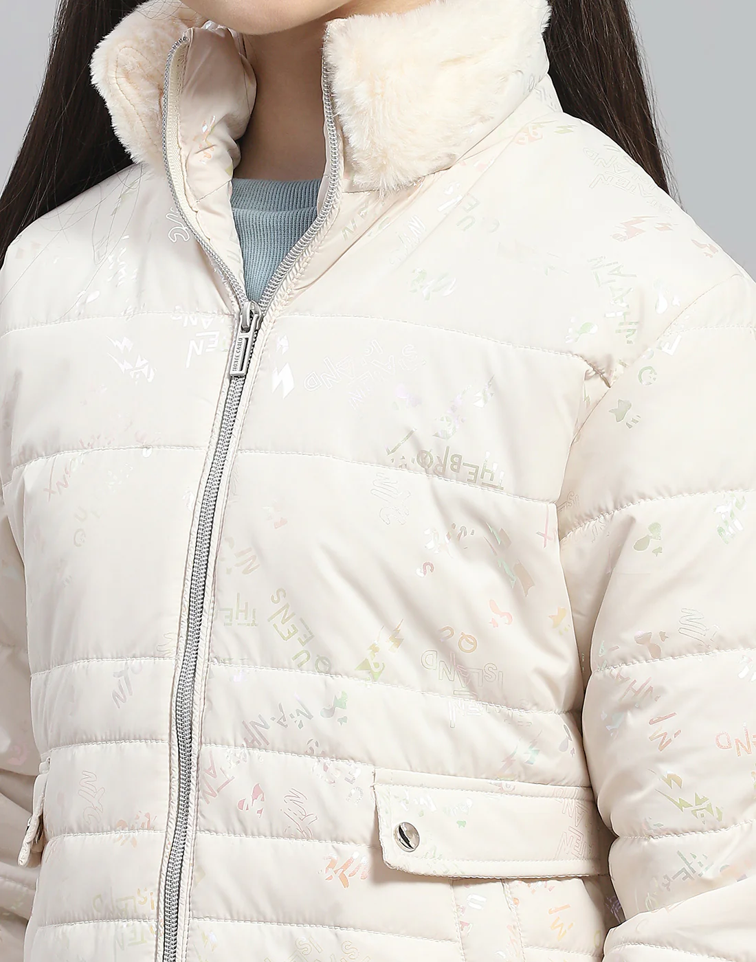 Girls Off White Solid Stand Collar Full Sleeve Girls Jacket - Image 6