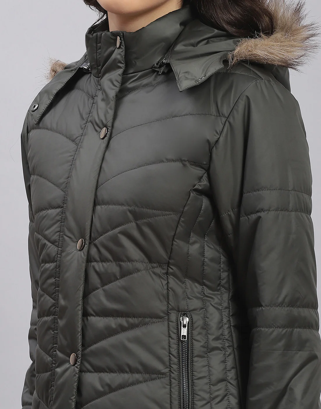 Girls Olive Solid Hooded Full Sleeve Girls Jacket - Image 6