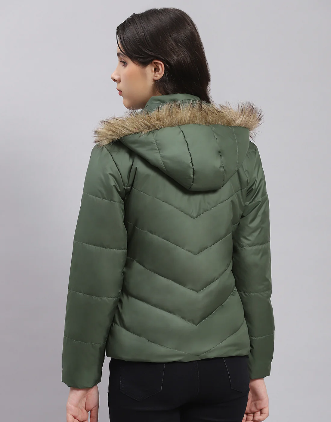 Girls Olive Solid Hooded Full Sleeve Girls Jacket - Image 6