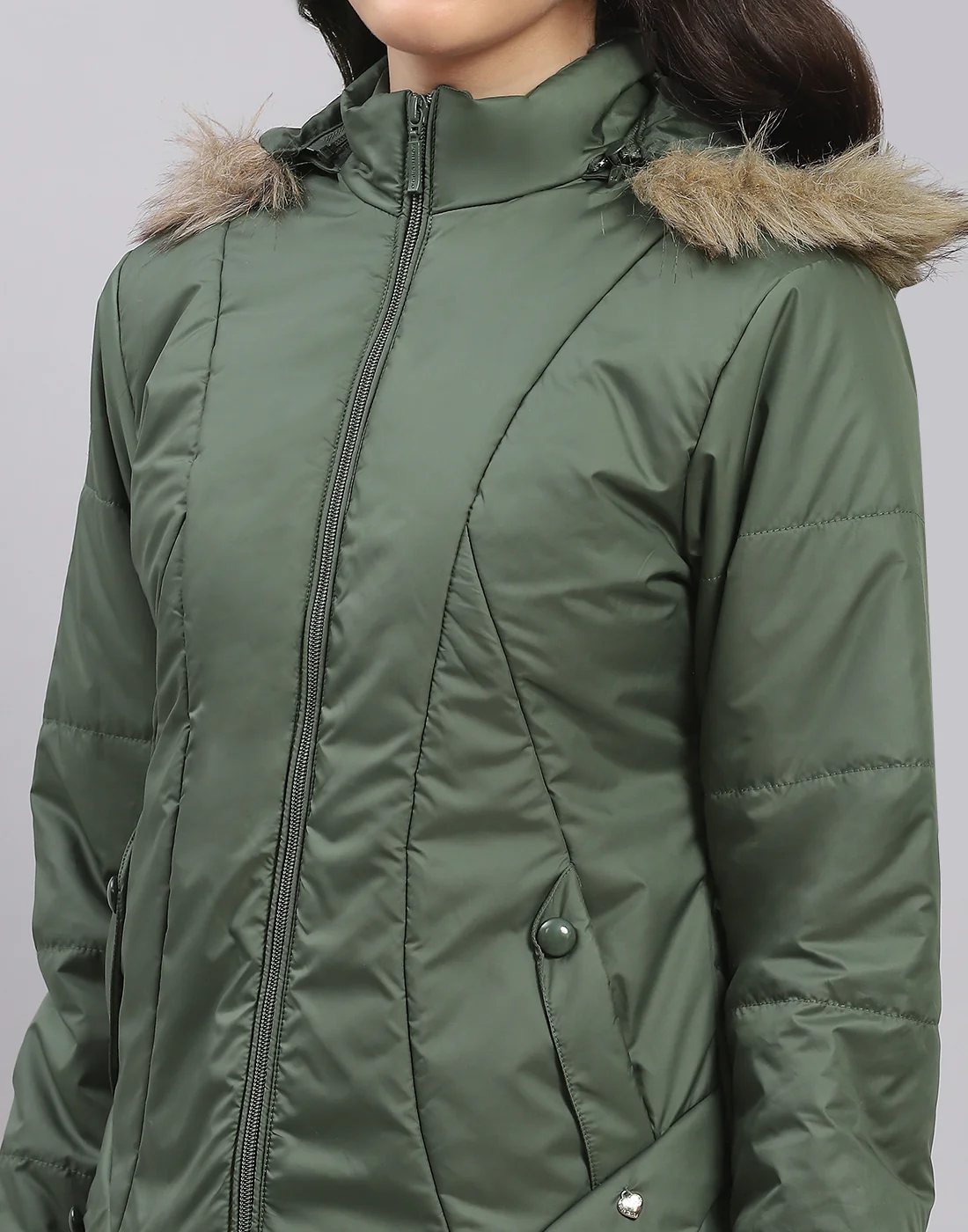 Girls Olive Solid Hooded Full Sleeve Girls Jacket - Image 7