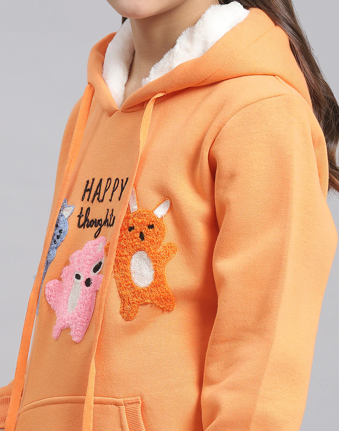 Girls Orange Embroidered Hooded Full Sleeve Sweatshirt - Image 7