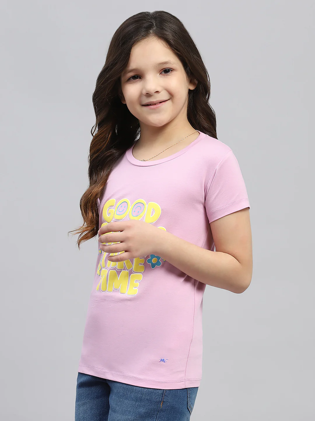 Girls Orange & Pink Printed Round Neck Half Sleeve Top 2Pc Set - Image 4