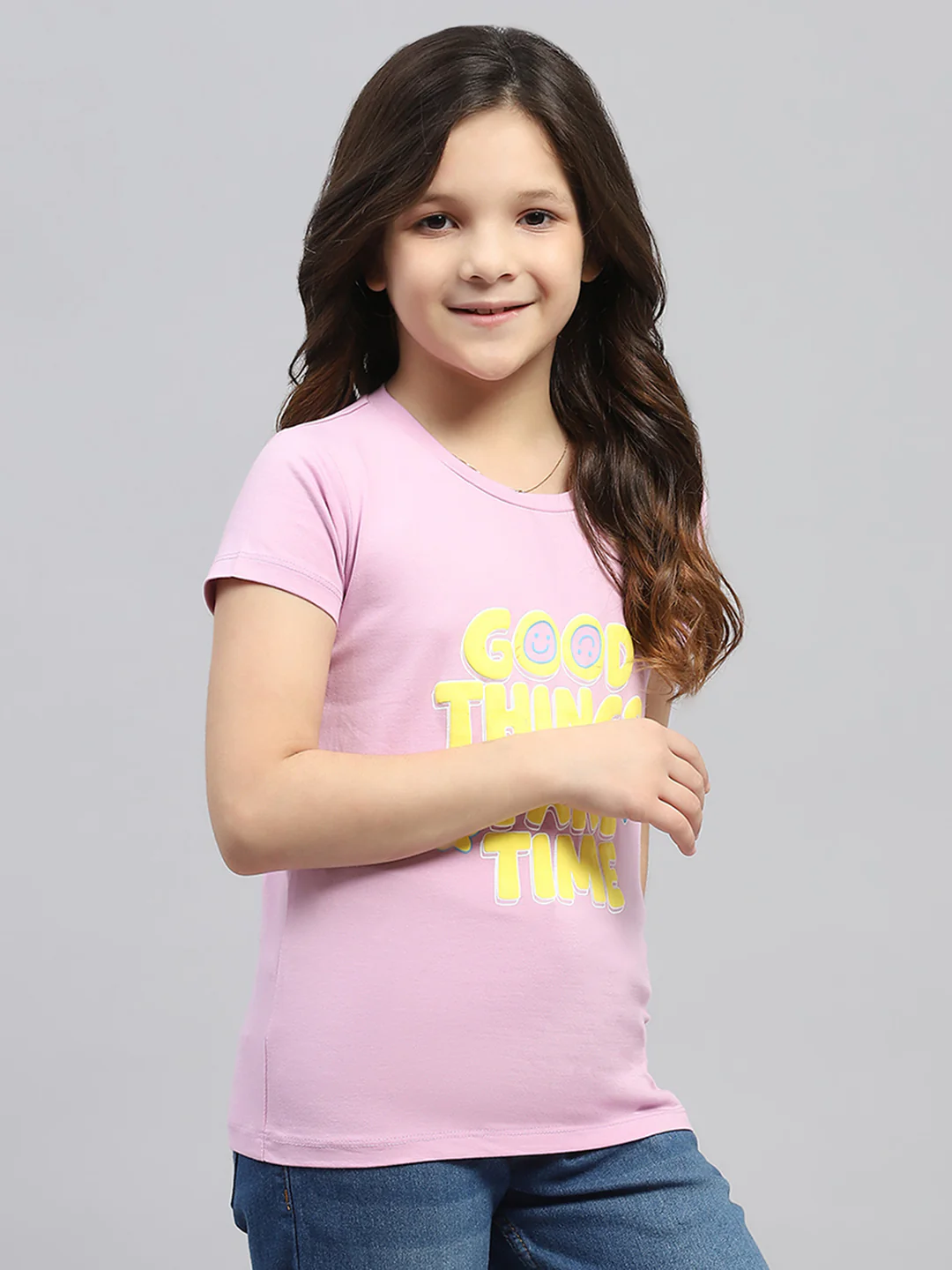 Girls Orange & Pink Printed Round Neck Half Sleeve Top 2Pc Set - Image 5