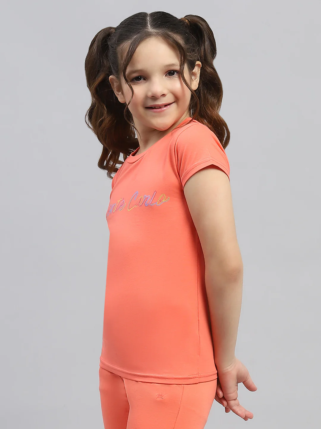 Girls Orange Printed Round Neck Half Sleeve Top - Image 3