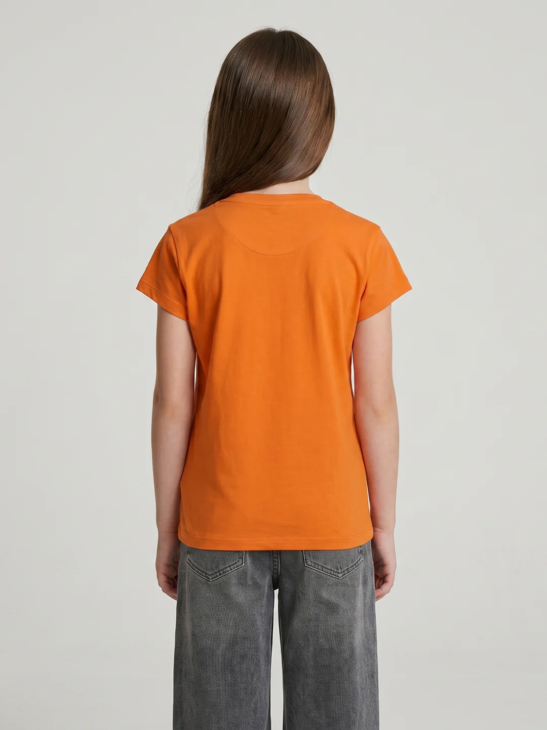 Girls Orange Printed Round Neck Half Sleeve Top - Image 4