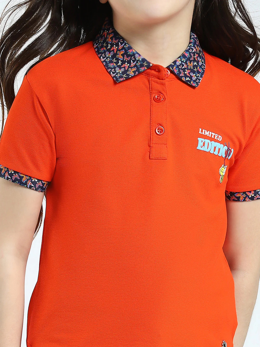 Girls Orange Solid Collar Half Sleeve T-Shirt - Image 6