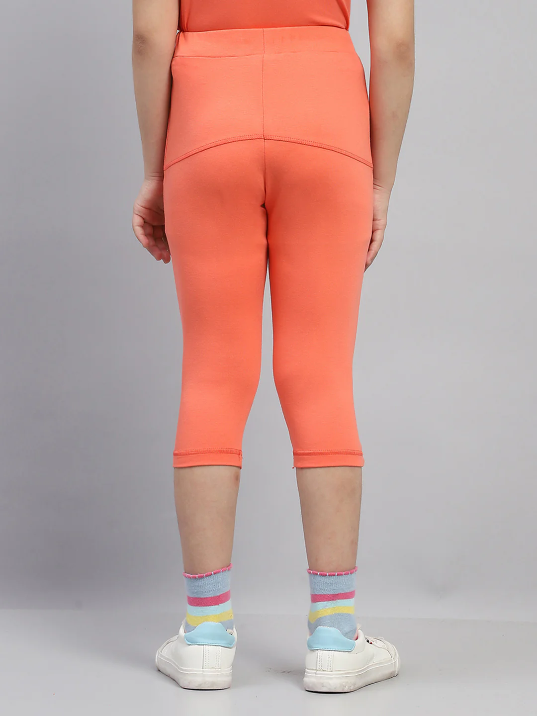 Girls Orange Solid Regular Fit Capri - Image 5