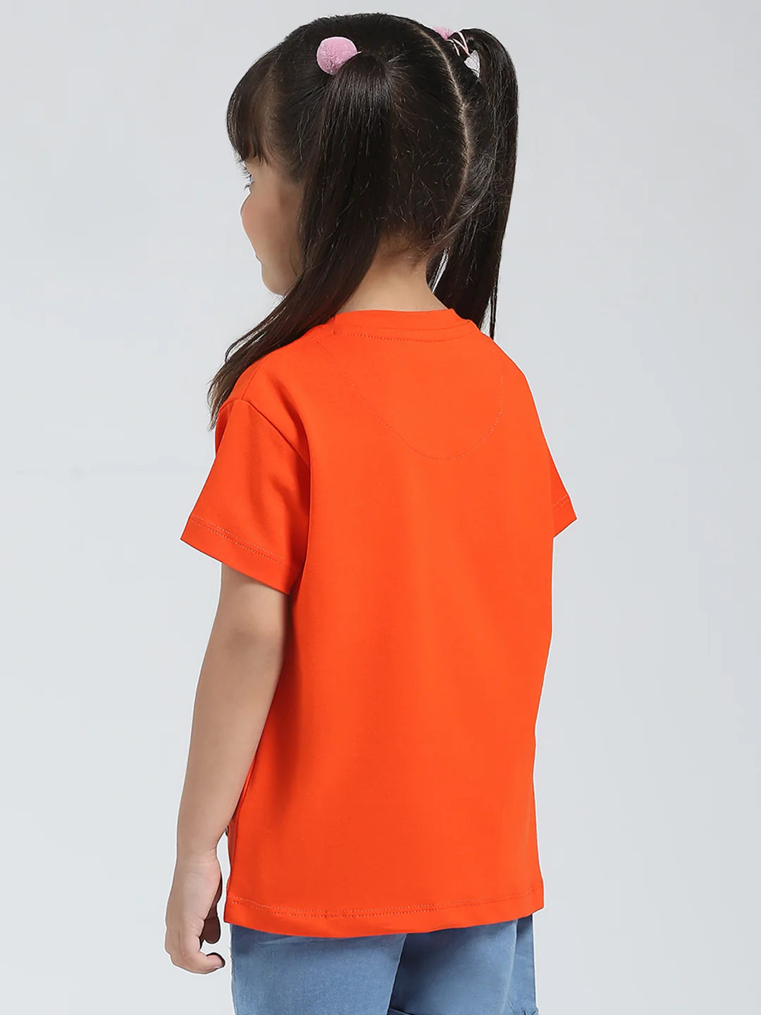 Girls Orange Solid Round Neck Half Sleeve Top - Image 6