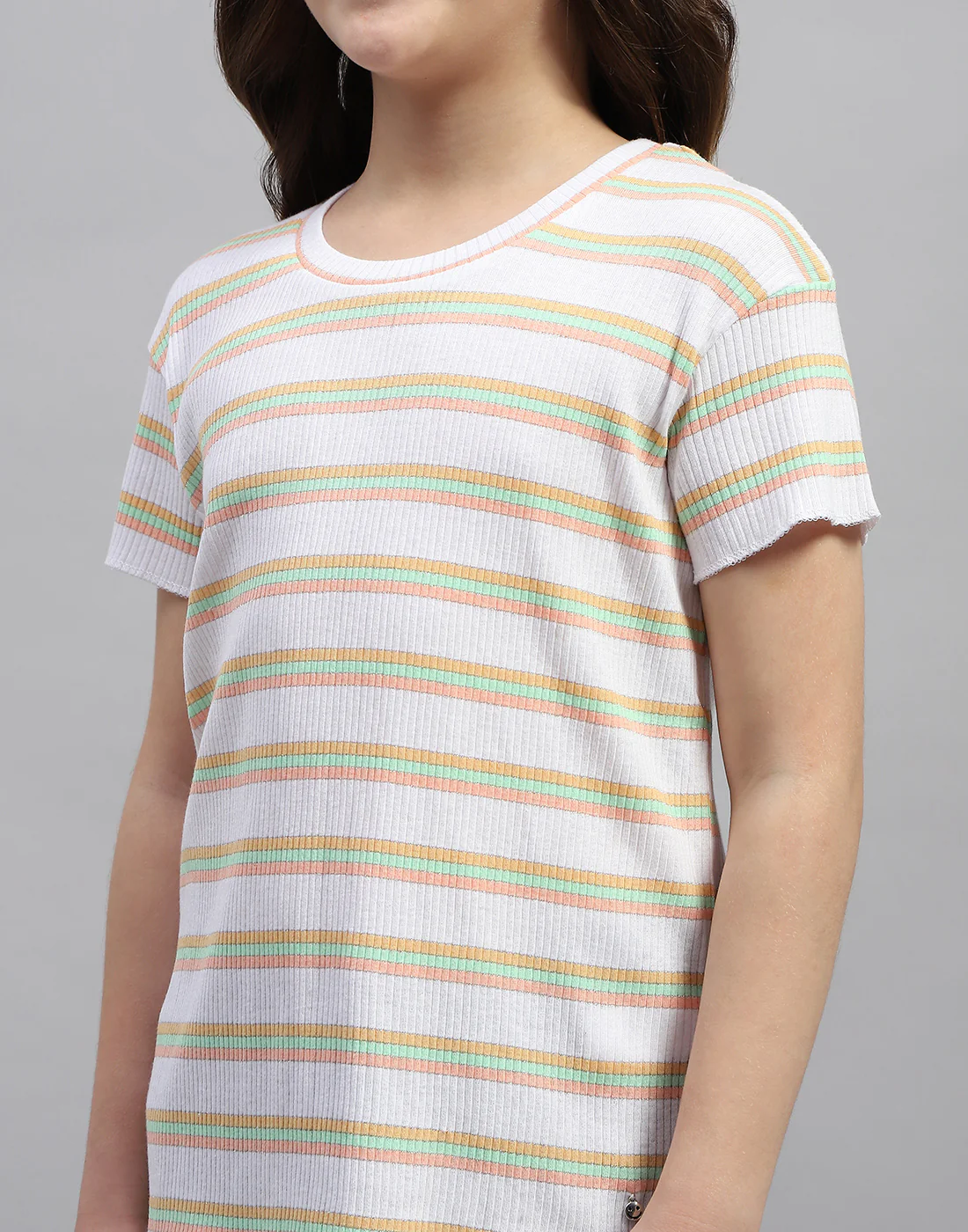 Girls Orange Stripe Round Neck Half Sleeve Top - Image 7