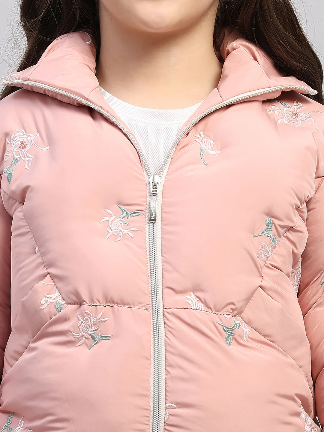 Girls Peach Embroidered Collar Full Sleeve Jacket - Image 6