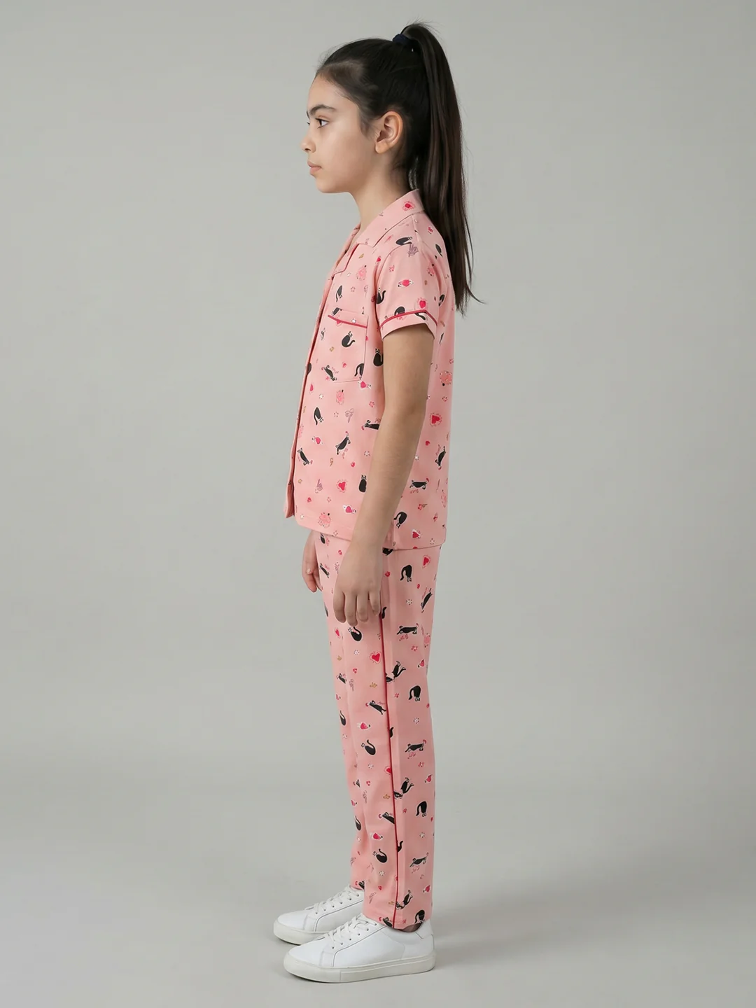 Girls Peach Printed Collar Half Sleeve Cords Set - Image 3