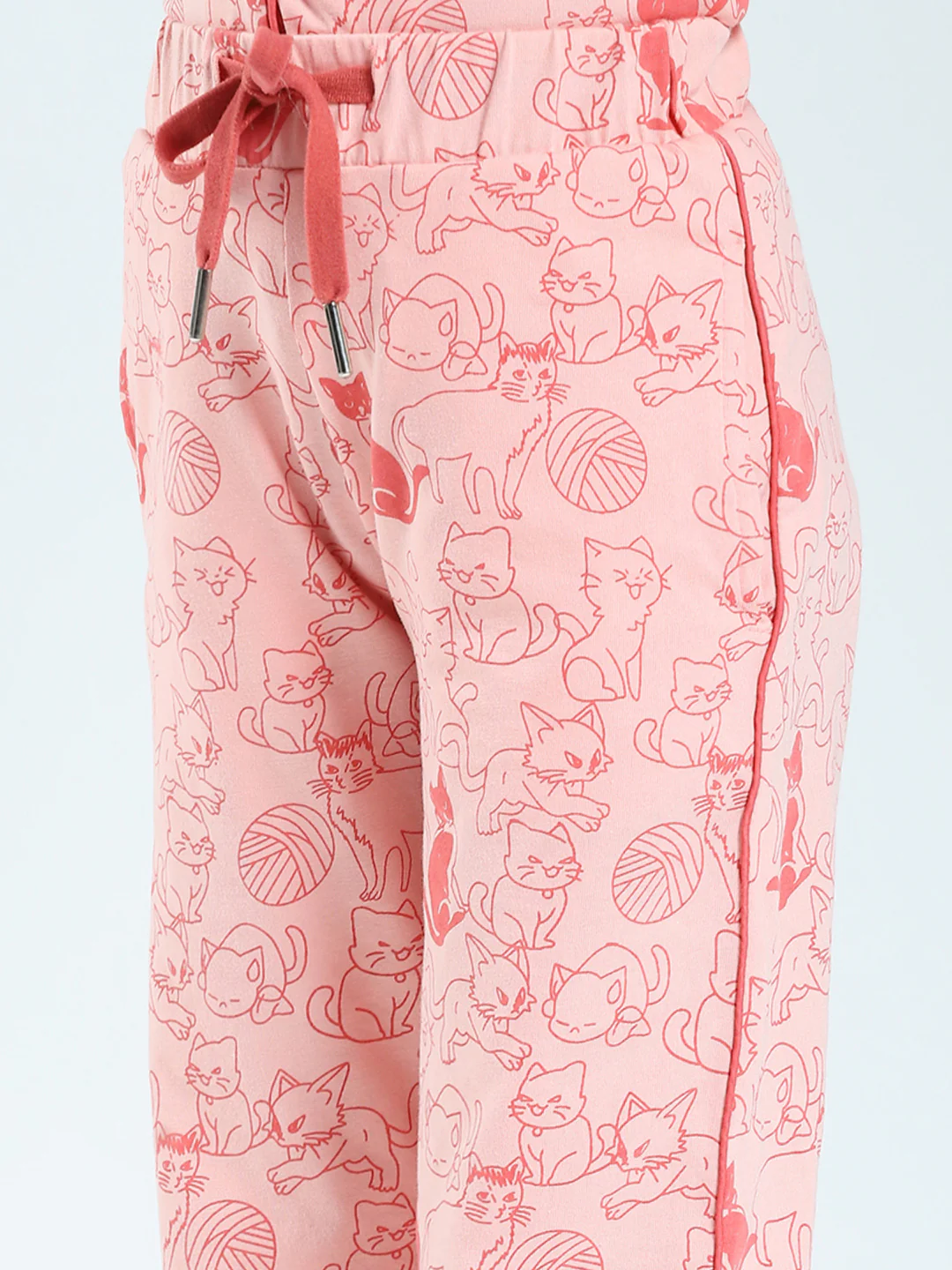 Girls Peach Printed Collar Half Sleeve Lower Set - Image 8