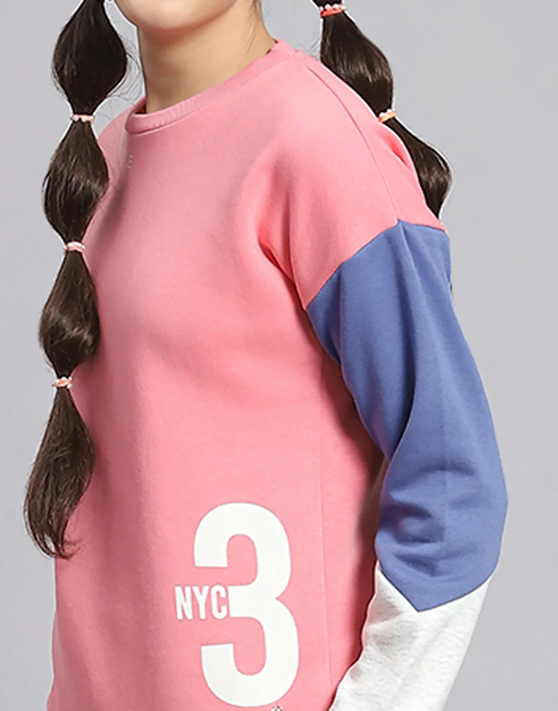 Girls Peach Printed Round Neck Full Sleeve Tracksuit - Image 6