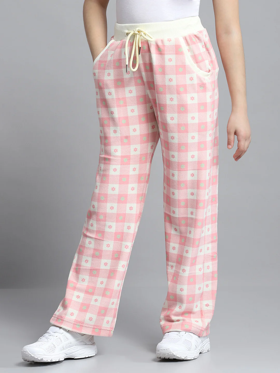 Girls Peach Printed Round Neck Full Sleeve Tracksuit - Image 7