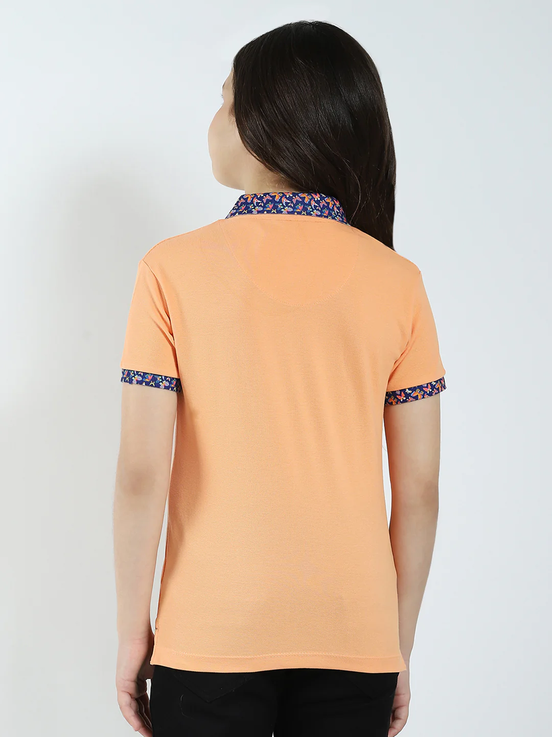 Girls Peach Solid Collar Half Sleeve T-Shirt - Image 5
