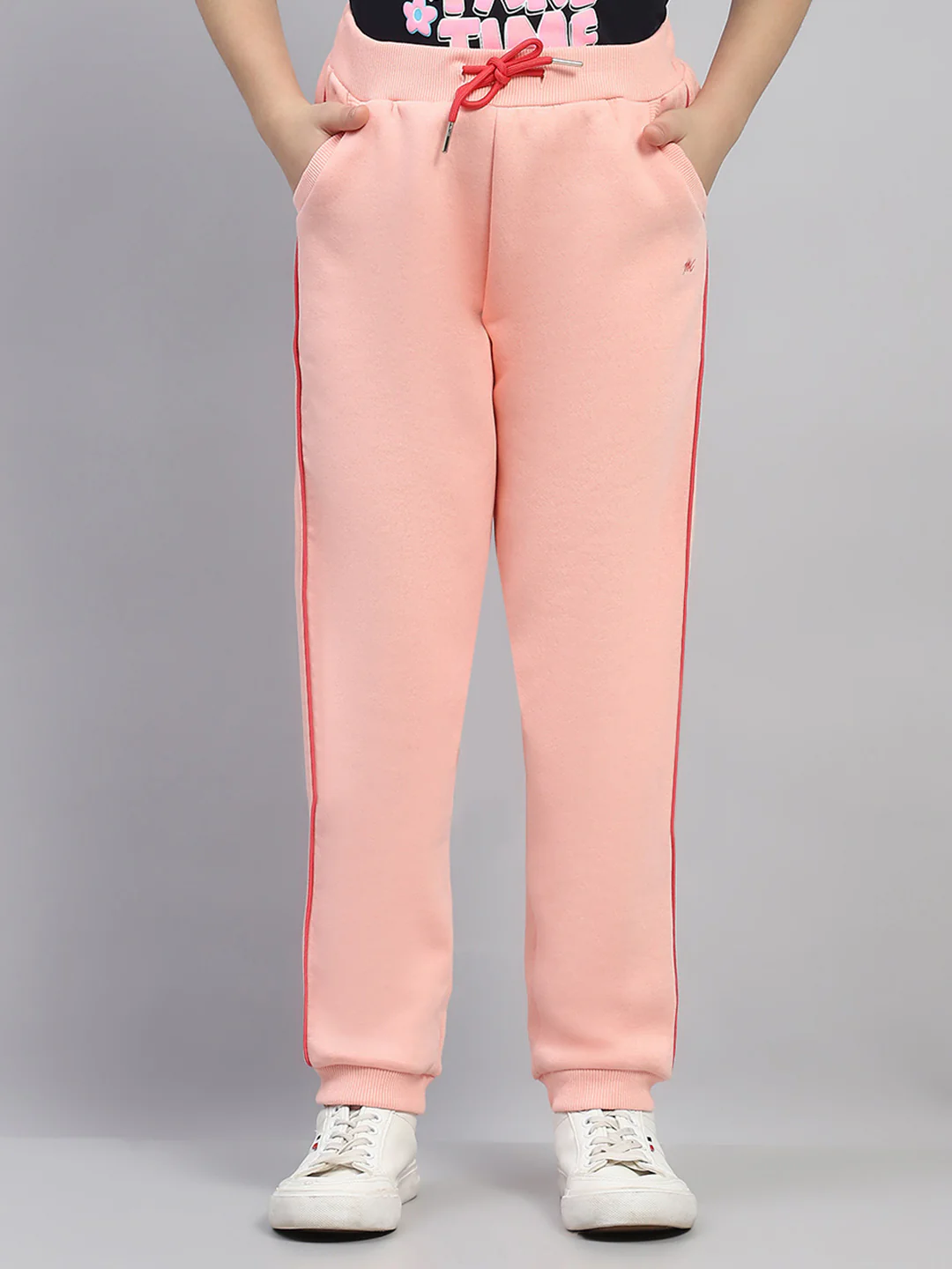 Girls Peach Solid Regular Fit Lower