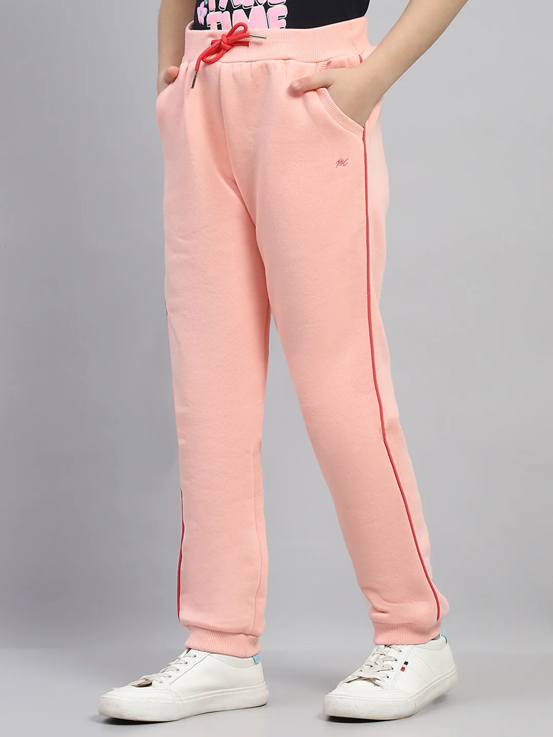 Girls Peach Solid Regular Fit Lower - Image 3