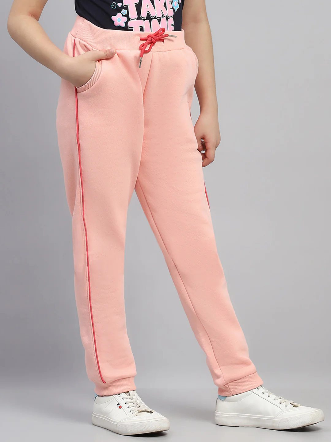 Girls Peach Solid Regular Fit Lower - Image 4