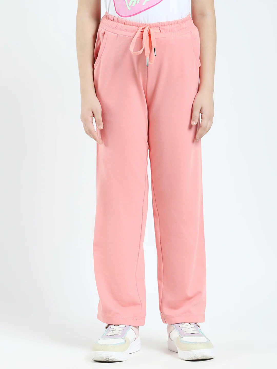 Girls Peach Solid Regular Fit Lower