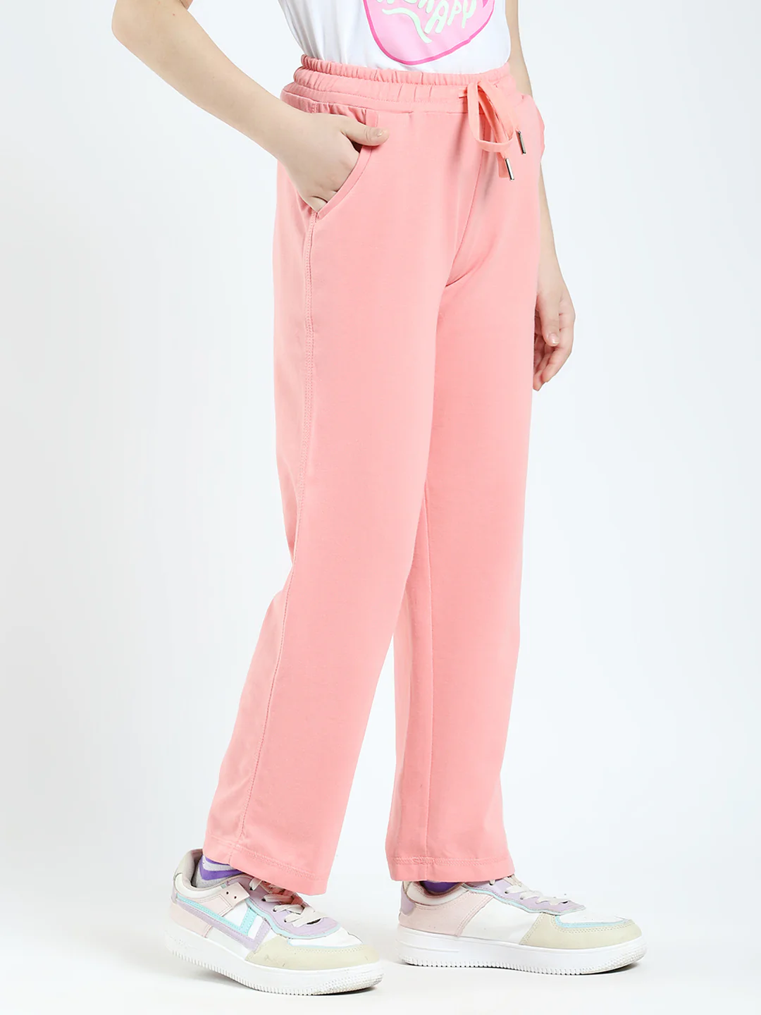 Girls Peach Solid Regular Fit Lower - Image 4