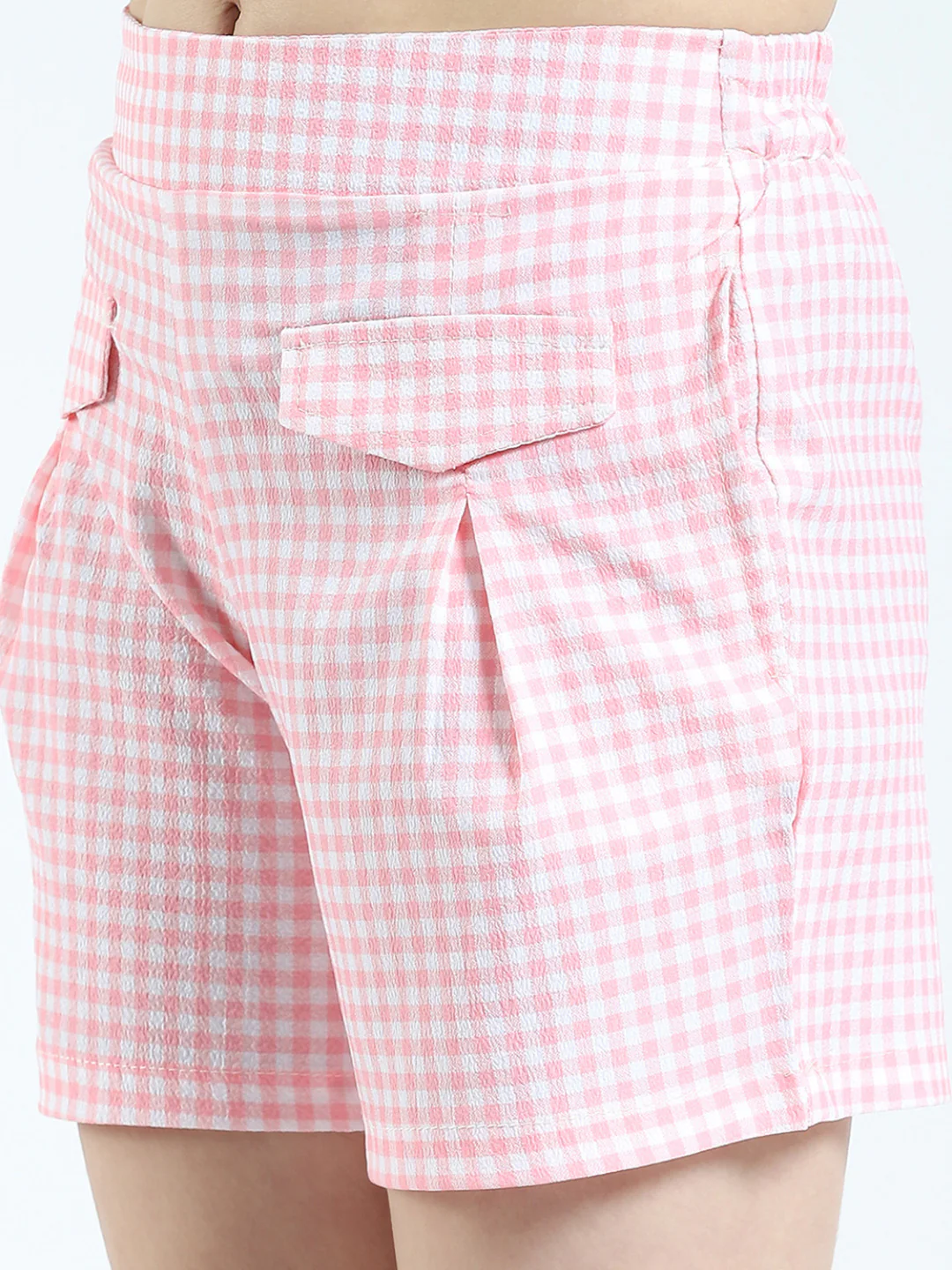 Girls Pink Check Collar Half Sleeve Cords Set - Image 8