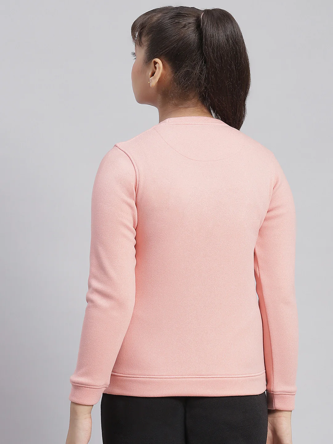 Girls Pink Embellished Round Neck Full Sleeve Sweatshirt - Image 5