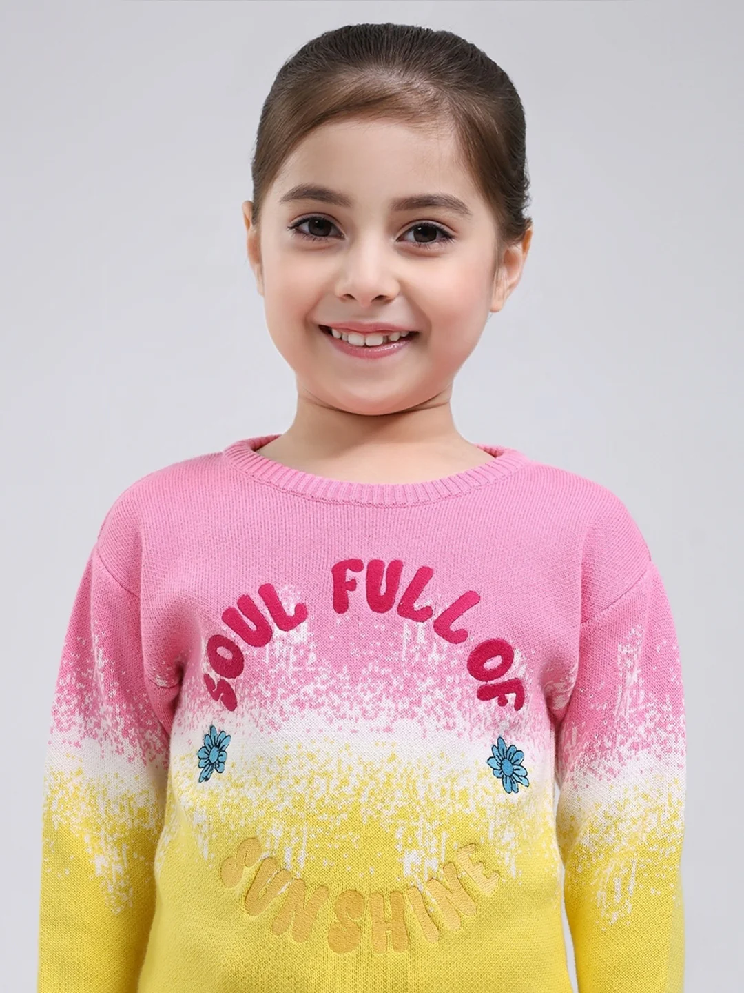 Girls Pink Embroidered Round Neck Full Sleeve Pullover - Image 7