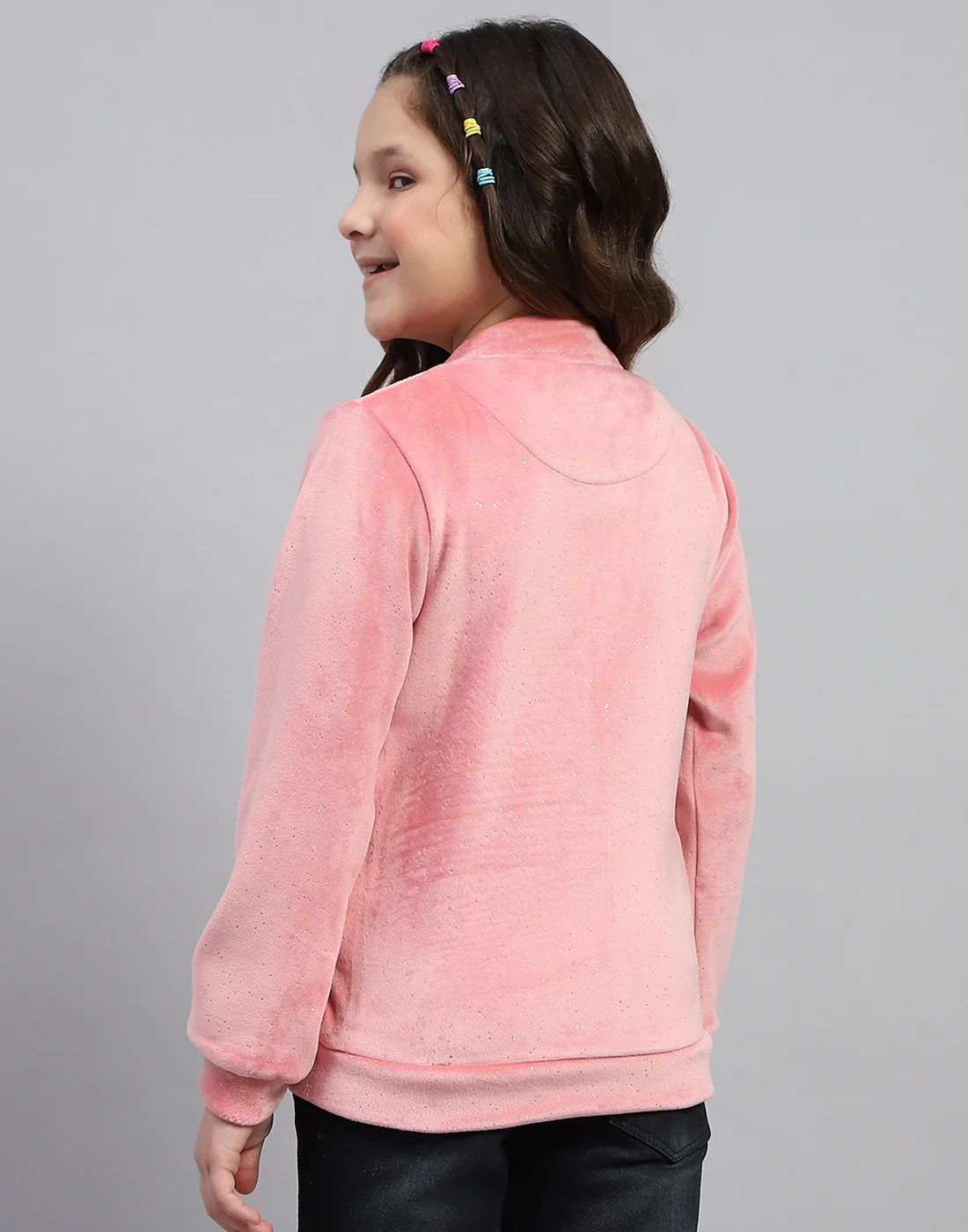 Girls Pink Embroidered Round Neck Full Sleeve Sweatshirt - Image 5